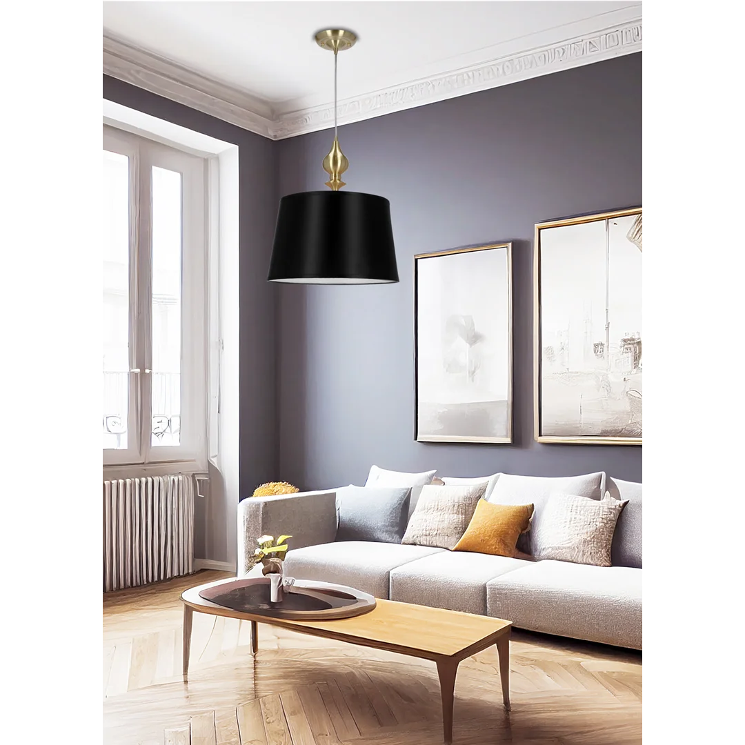 Prima gold lampa wisząca złoty satynowy 1x60w e27 abażur czarny — zdjęcie 8