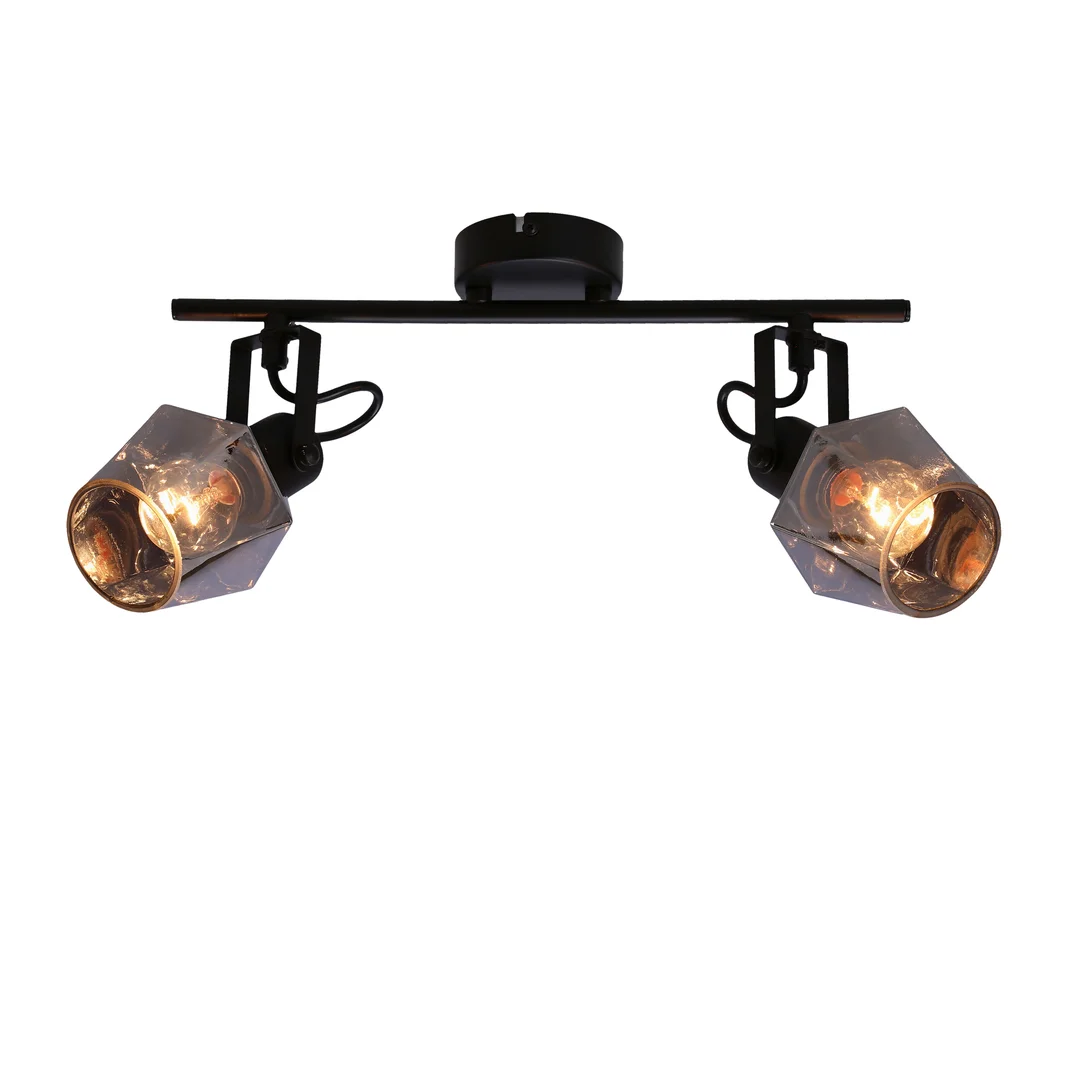 Randi lampa sufitowa listwa czarny matowy 2x15w e14 klosz dymiony — zdjęcie 3