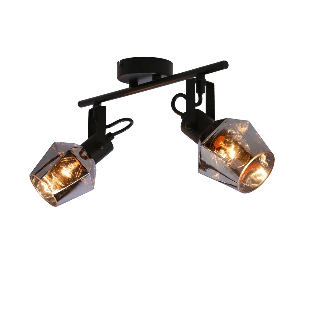 Randi lampa sufitowa listwa czarny matowy 2x15w e14 klosz dymiony — zdjęcie 4