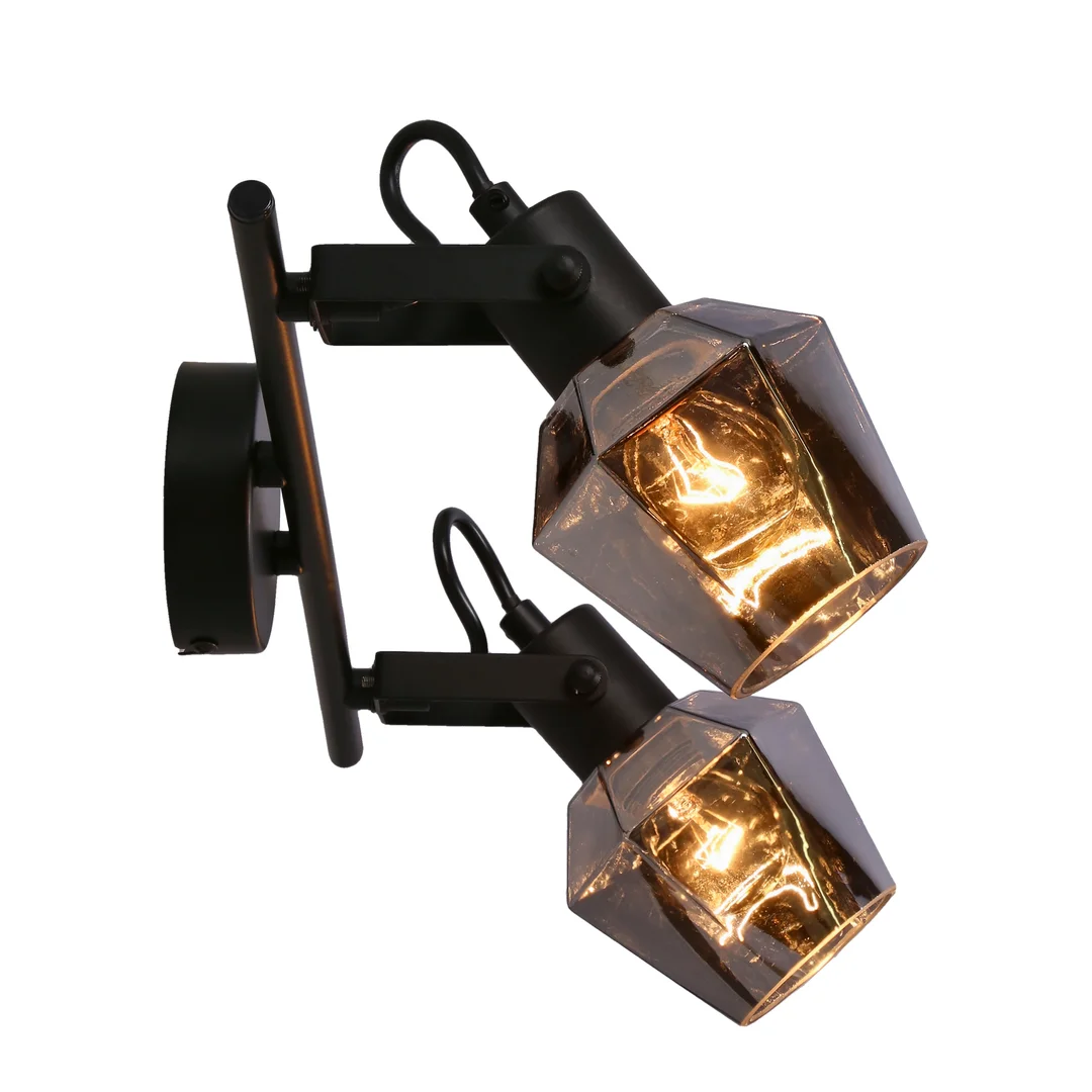 Randi lampa sufitowa listwa czarny matowy 2x15w e14 klosz dymiony — zdjęcie 7