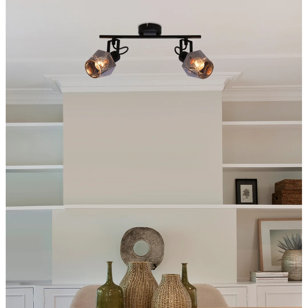 Randi lampa sufitowa listwa czarny matowy 2x15w e14 klosz dymiony — zdjęcie 8