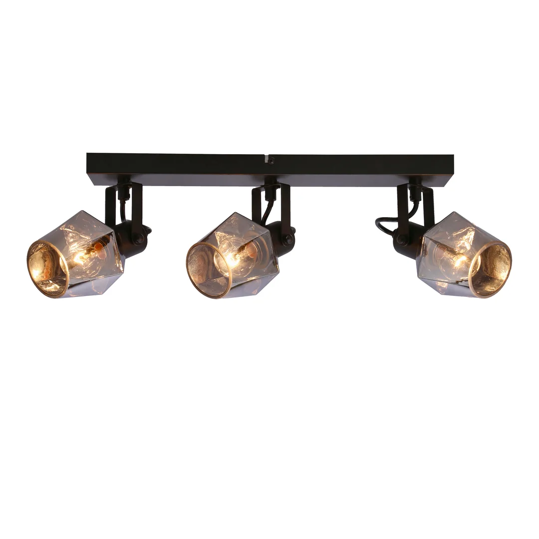 Randi lampa sufitowa listwa czarny matowy 3x15w e14 klosz dymiony — zdjęcie 3