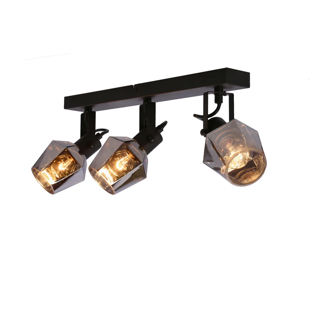 Randi lampa sufitowa listwa czarny matowy 3x15w e14 klosz dymiony — zdjęcie 5