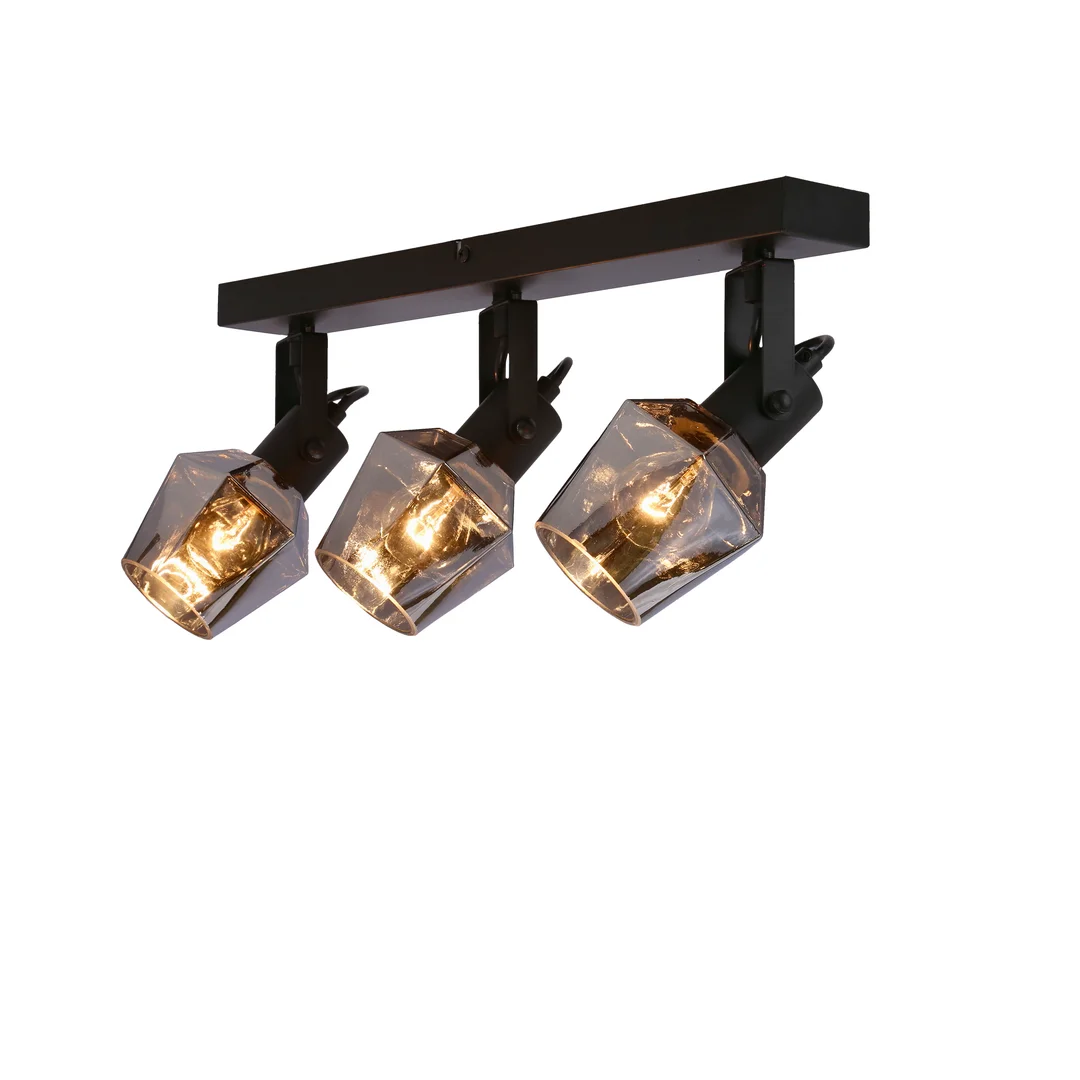 Randi lampa sufitowa listwa czarny matowy 3x15w e14 klosz dymiony — zdjęcie 6
