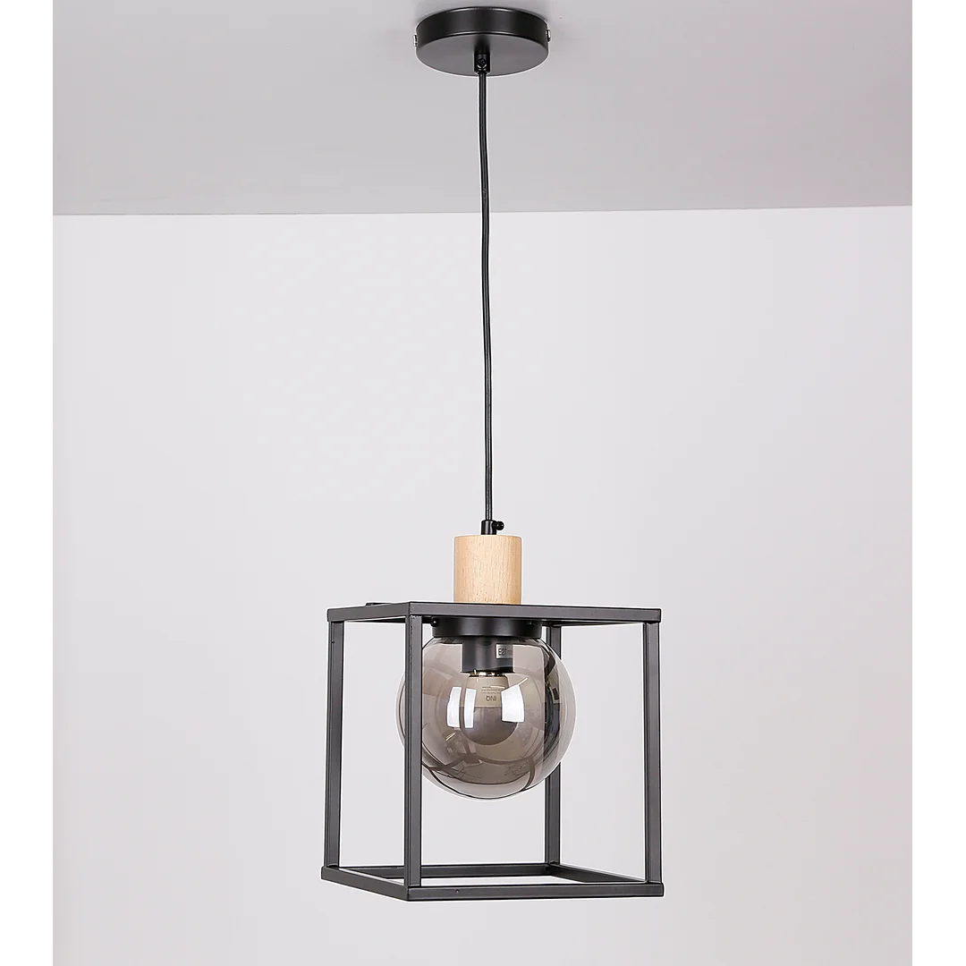 Retro 2 lampa wisząca czarny 1x40w e27 klosz dymiony — zdjęcie 2