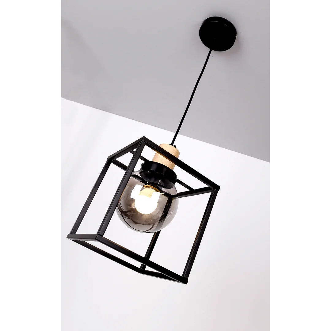 Retro 2 lampa wisząca czarny 1x40w e27 klosz dymiony — zdjęcie 3