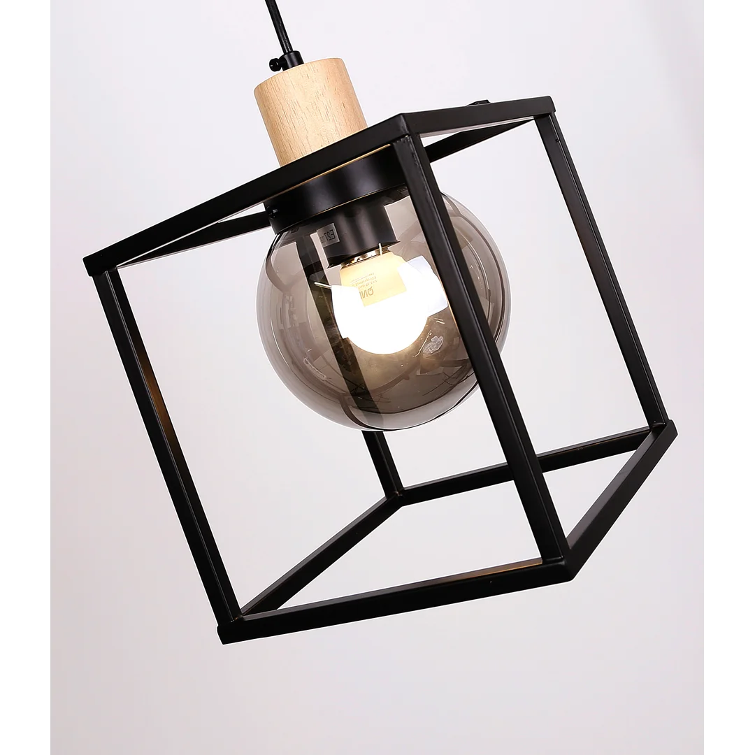 Retro 2 lampa wisząca czarny 1x40w e27 klosz dymiony — zdjęcie 4
