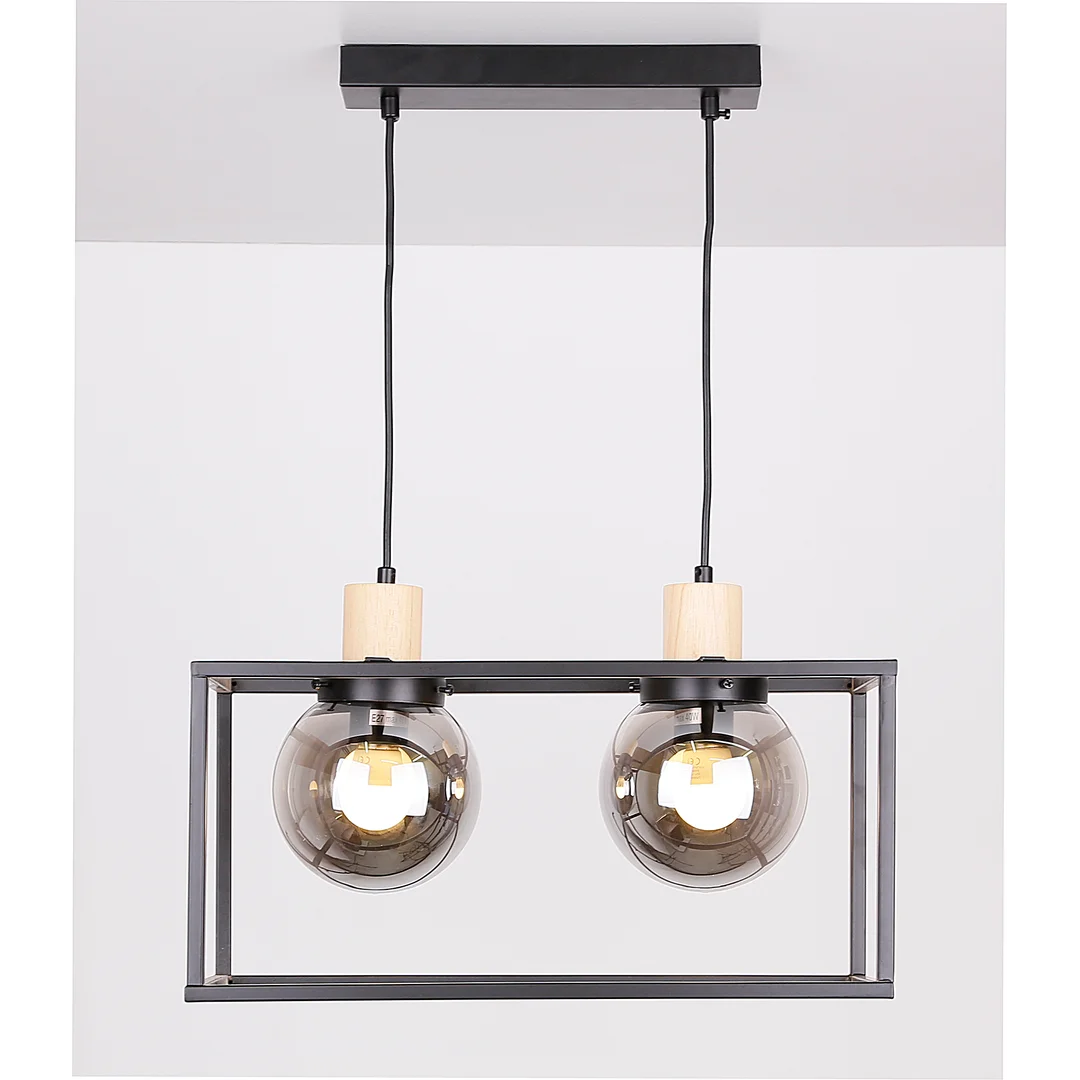 Retro 2 lampa wisząca czarny 2x40w e27 klosz dymiony — zdjęcie 3