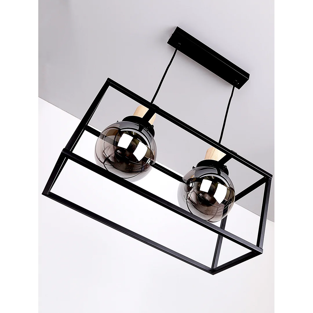 Retro 2 lampa wisząca czarny 2x40w e27 klosz dymiony — zdjęcie 4