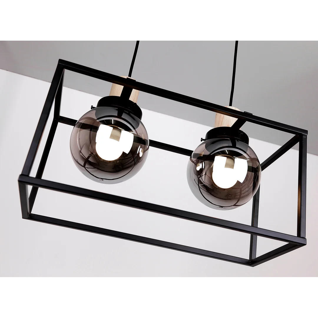 Retro 2 lampa wisząca czarny 2x40w e27 klosz dymiony — zdjęcie 5