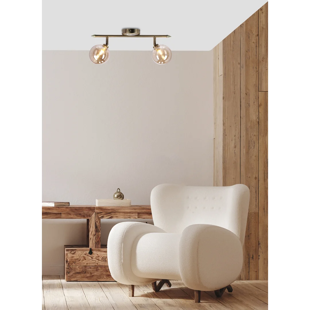 Rodia lampa sufitowa listwa patynowy 2x40w g9 klosz bursztynowy — zdjęcie 2