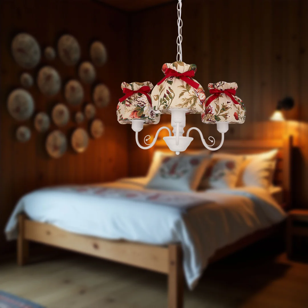 ROZANO lampa wisząca biały 3x40W E27 abażur kwiatowy — zdjęcie 2