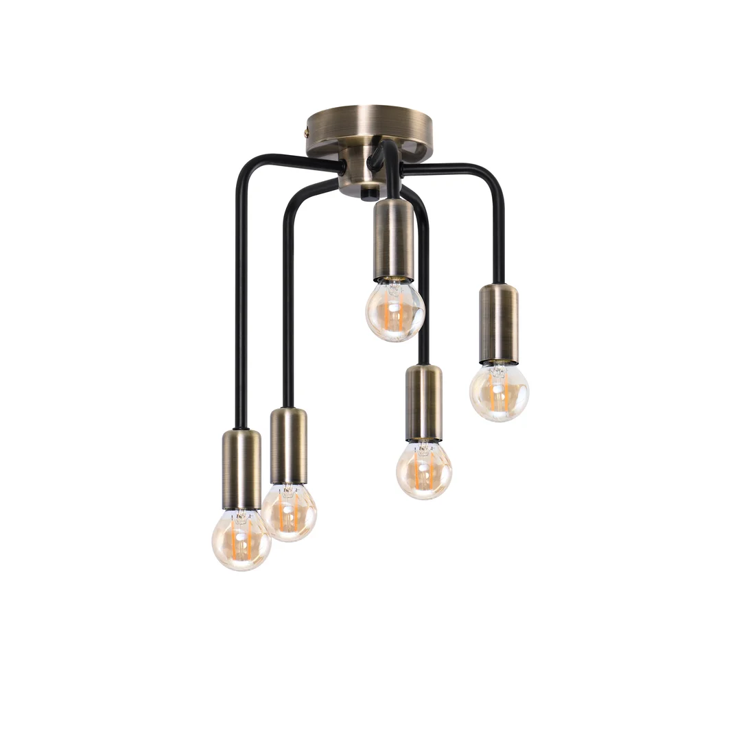Saga lampa sufitowa patyna+matowy czarny 5x40w e14 — zdjęcie 4