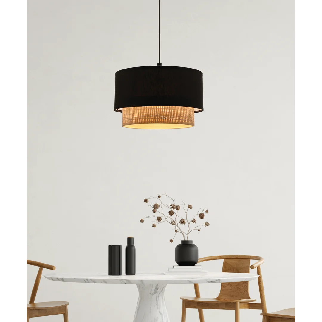 SFERIA LAMPA WISZĄCA CZARNY 1X60 E27 ABAŻUR CZARNY+BEŻOWY — zdjęcie 2