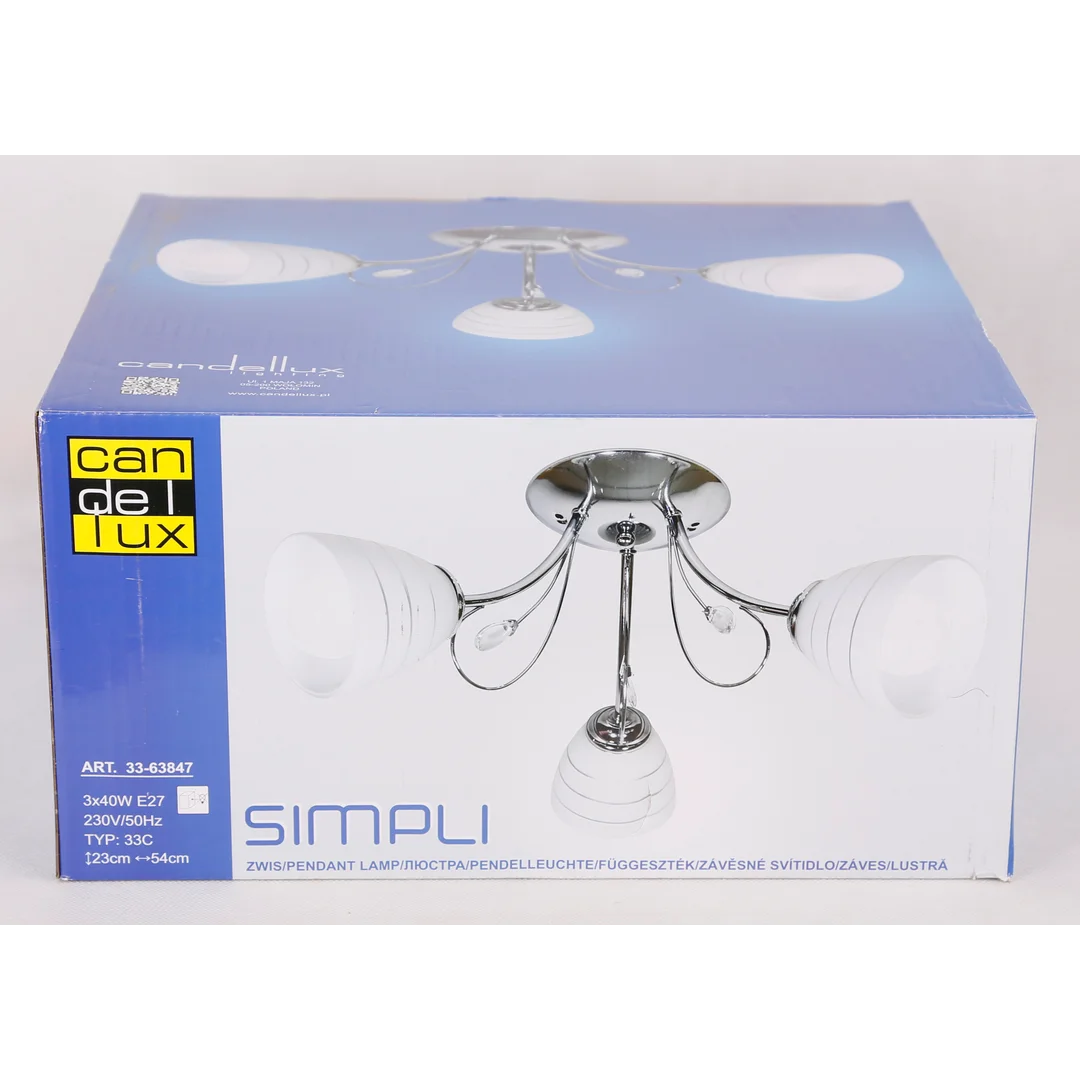 SIMPLI LAMPA WISZĄCA 3*40W E27 CHROM Z KRYSZTAŁKIEM+KLOSZ Z PASKIEM — zdjęcie 5