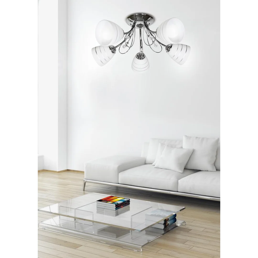 SIMPLI LAMPA WISZĄCA 5*40W E27 CHROM Z KRYSZTAŁKIEM+KLOSZ Z PASKIEM — zdjęcie 12