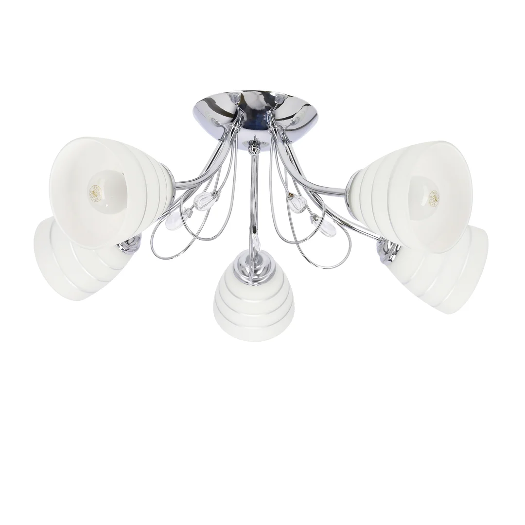 SIMPLI LAMPA WISZĄCA 5*40W E27 CHROM Z KRYSZTAŁKIEM+KLOSZ Z PASKIEM — zdjęcie 5