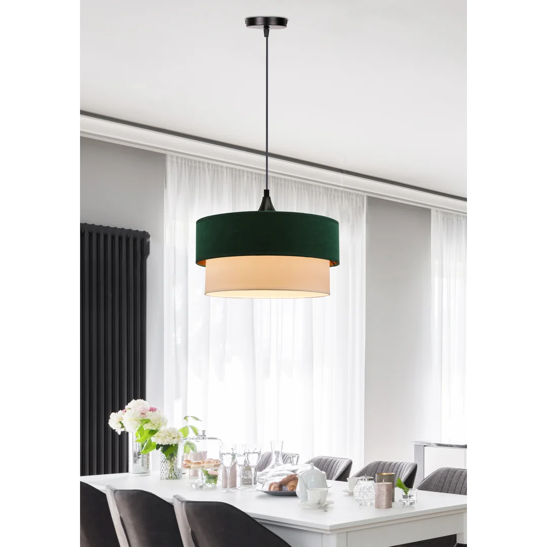 Sinagra lampa wisząca czarny 1x60 e27 abażur duo 35+30 but.zieleńzloto+ biały — zdjęcie 2