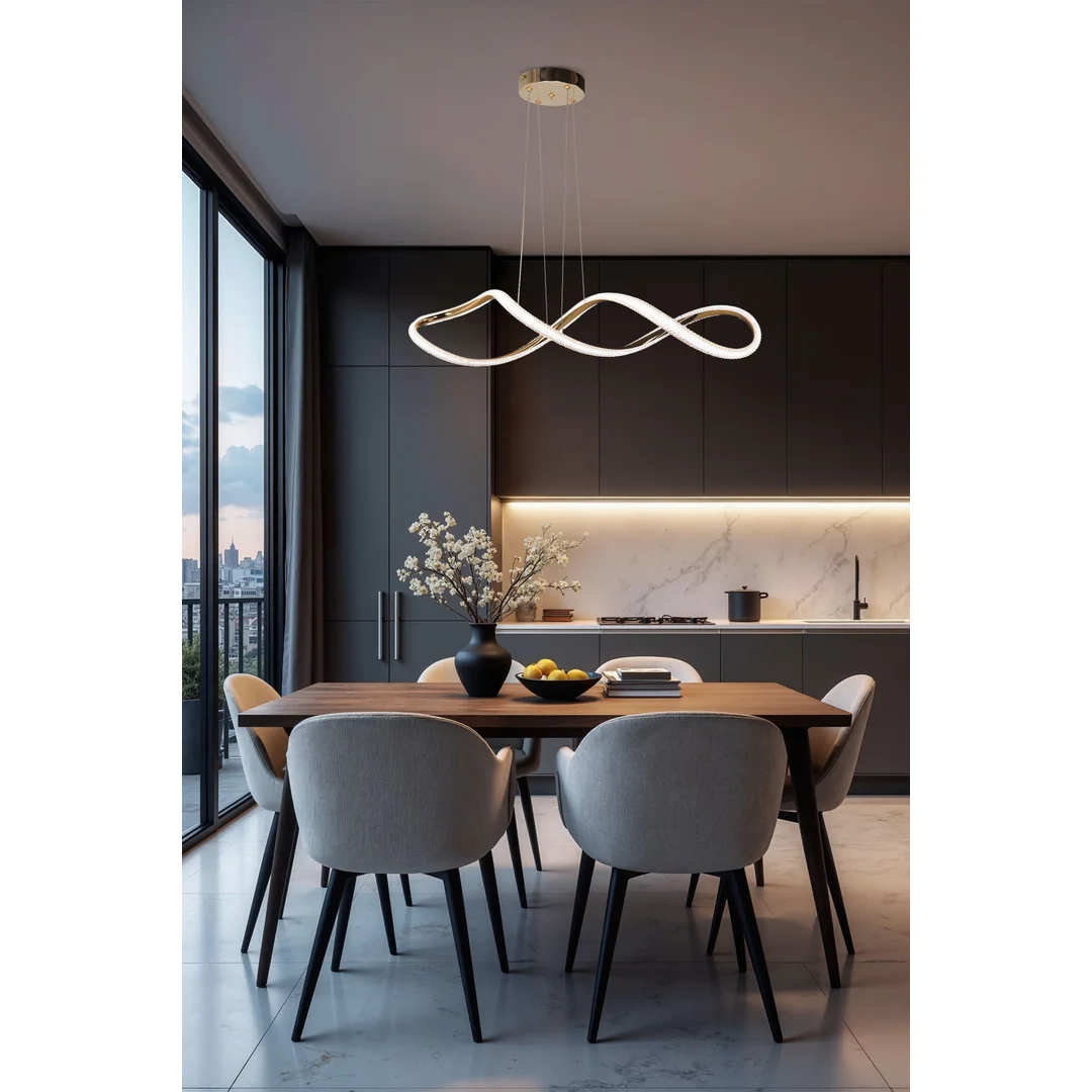 SNELLO lampa wisząca złoty 32W LED 3000, 4500, 6500K kryształki bezbarwne — zdjęcie 2