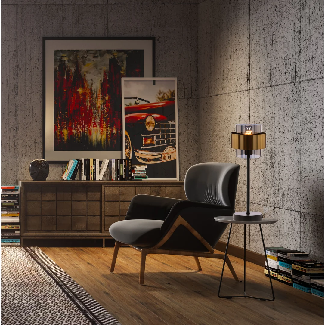 Spiega lampa stołowa czarny+mosiężny 1x60w e27 klosz dymiony — zdjęcie 7