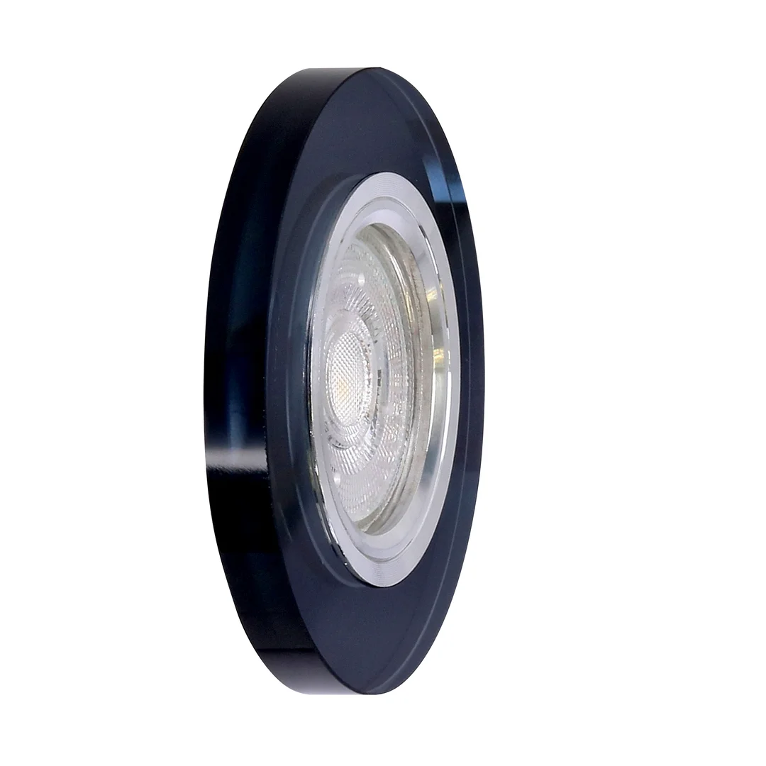SS-15 CH/BK MR16 CHROM oczko sufitowe lampa sufitowa STAŁA OKRĄGŁA SZKŁO CZARNE — zdjęcie 4