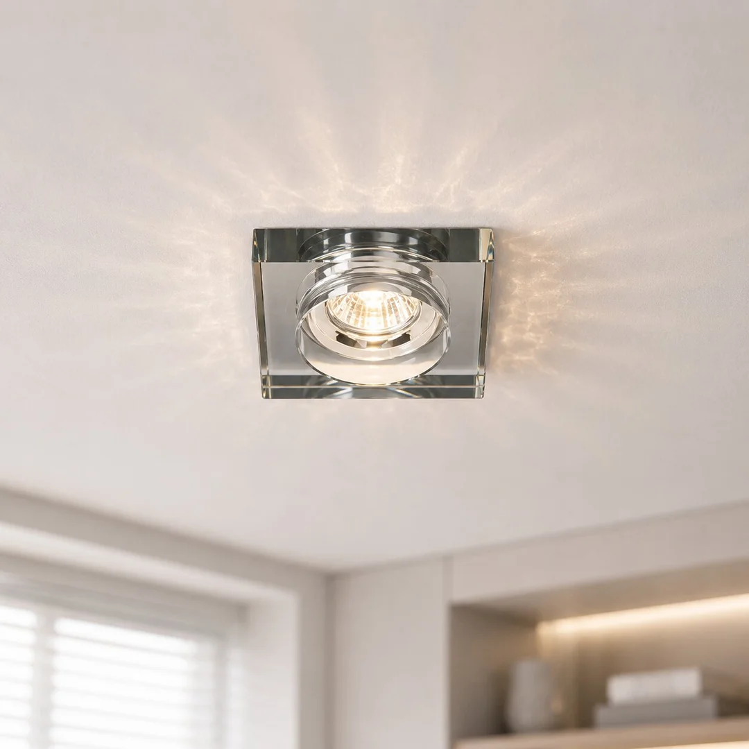 SS-16 CH/BK MR16 CHROM oczko sufitowe lampa sufitowa STAŁA KWADRATOWA SZKŁO CZARNE — zdjęcie 3