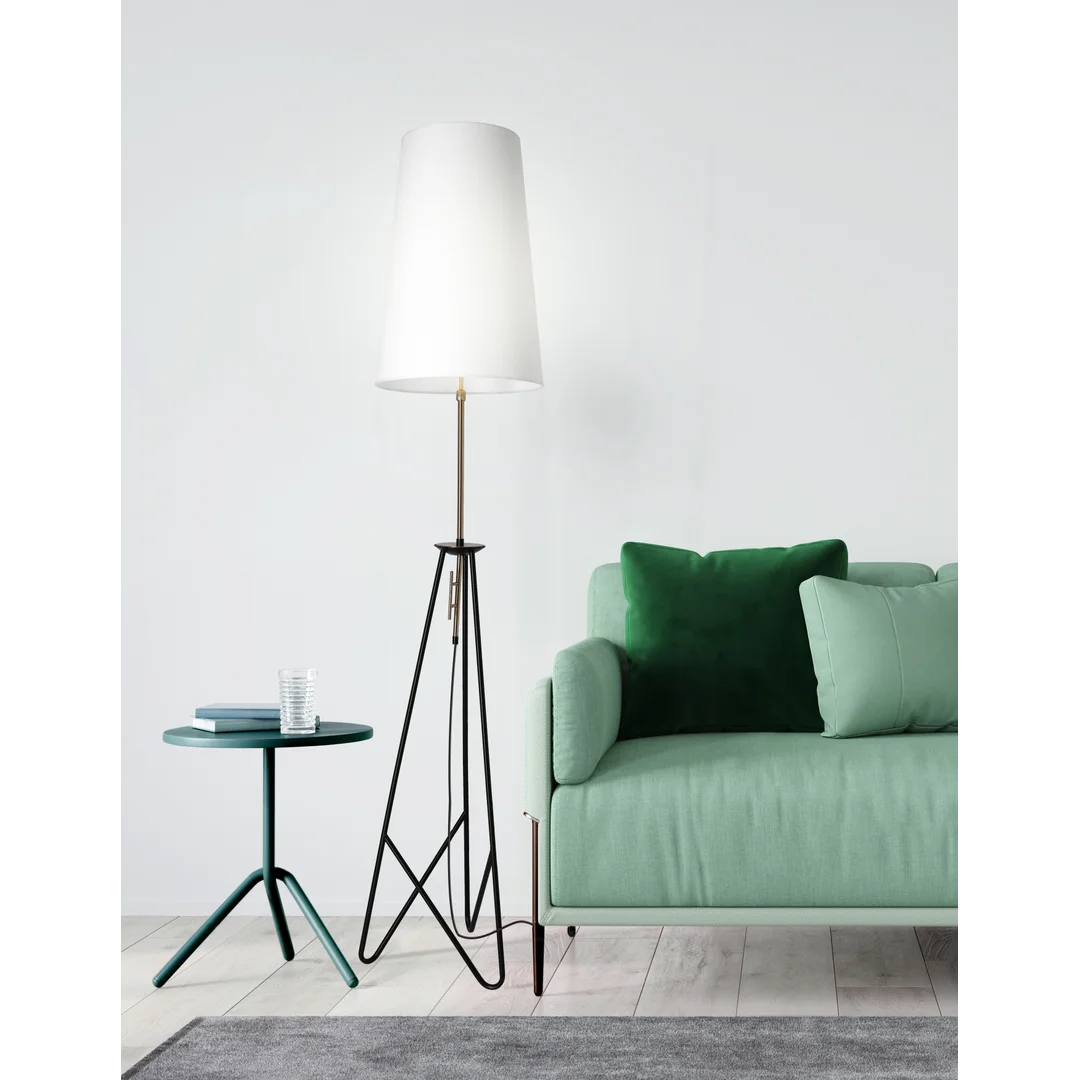 TAFLO LAMPA PODŁOGOWA CZARNO ZŁOTA 1X60W E27 ABAŻUR BIAŁY — zdjęcie 2