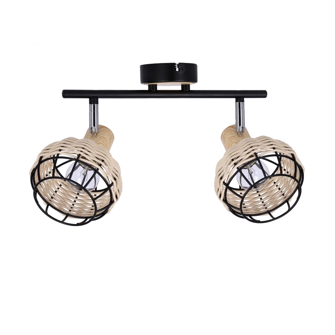Tajga lampa sufitowa listwa czarny+drewniany 2x40w e14 klosz czarny+drewniany — zdjęcie 2
