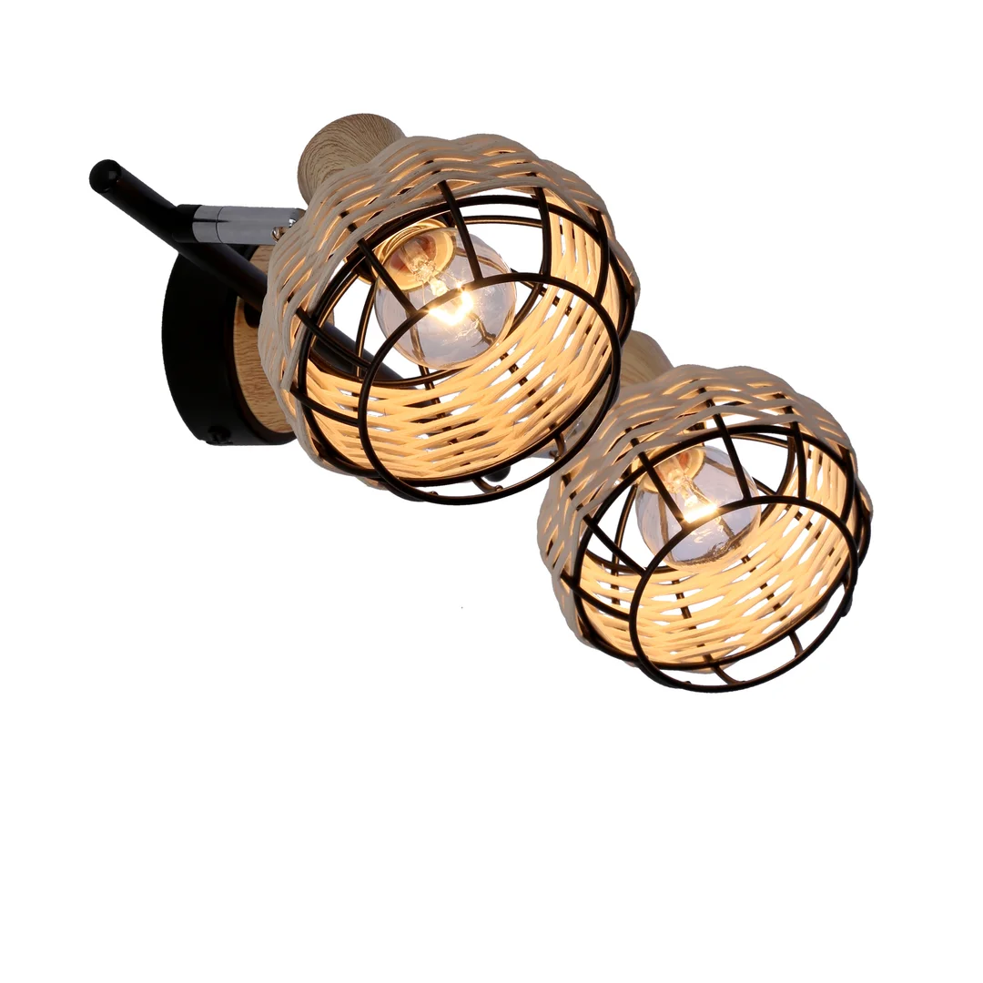 Tajga lampa sufitowa listwa czarny+drewniany 2x40w e14 klosz czarny+drewniany — zdjęcie 11