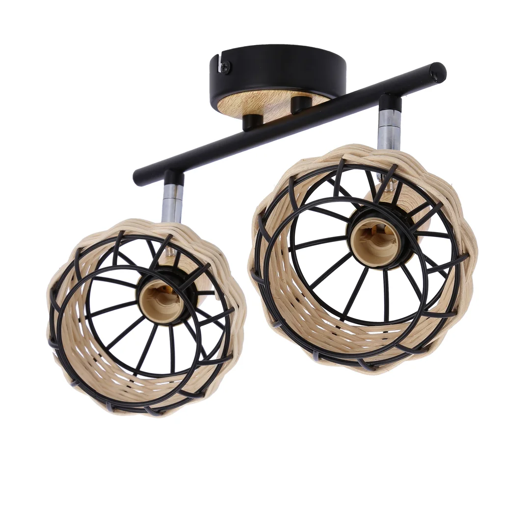 Tajga lampa sufitowa listwa czarny+drewniany 2x40w e14 klosz czarny+drewniany — zdjęcie 12