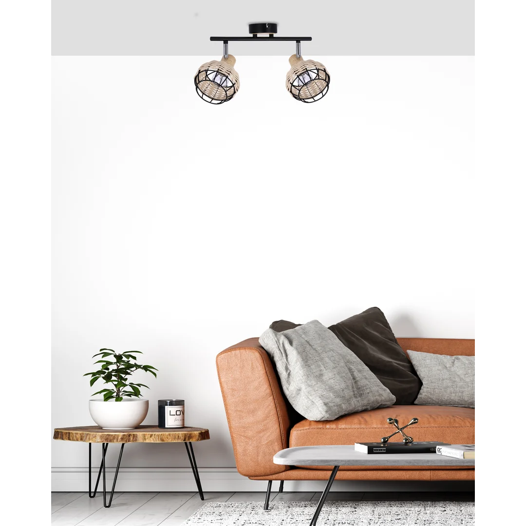 Tajga lampa sufitowa listwa czarny+drewniany 2x40w e14 klosz czarny+drewniany — zdjęcie 13