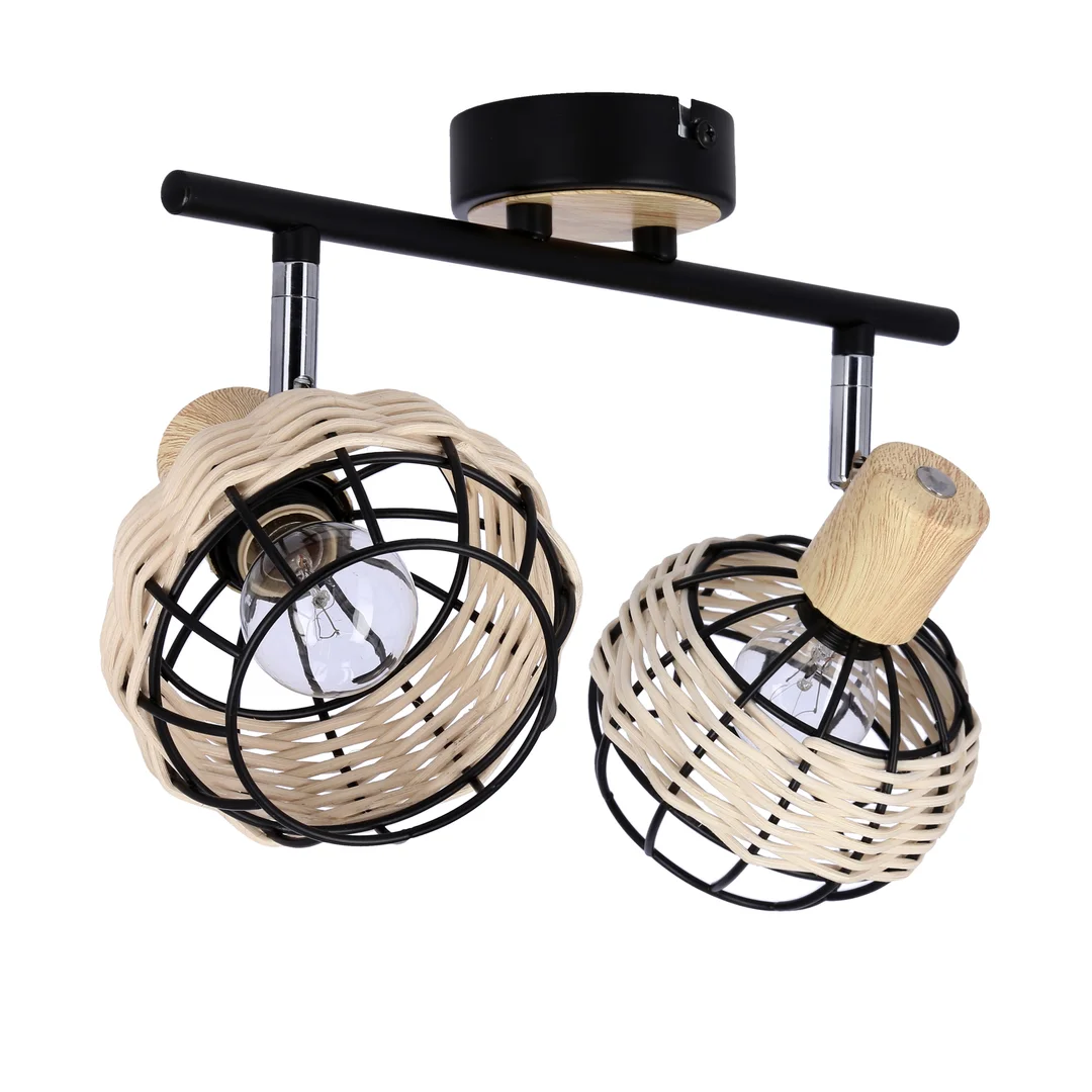 Tajga lampa sufitowa listwa czarny+drewniany 2x40w e14 klosz czarny+drewniany — zdjęcie 3