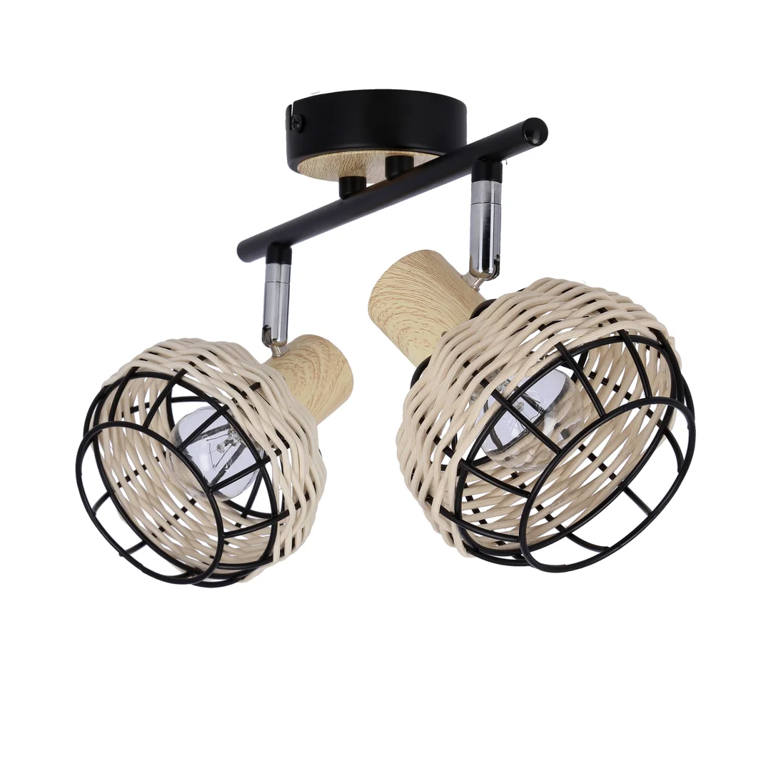 Tajga lampa sufitowa listwa czarny+drewniany 2x40w e14 klosz czarny+drewniany — zdjęcie 4