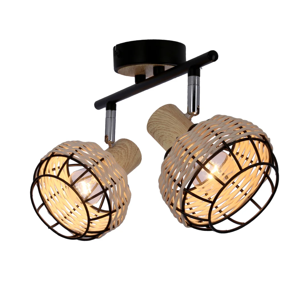 Tajga lampa sufitowa listwa czarny+drewniany 2x40w e14 klosz czarny+drewniany — zdjęcie 5