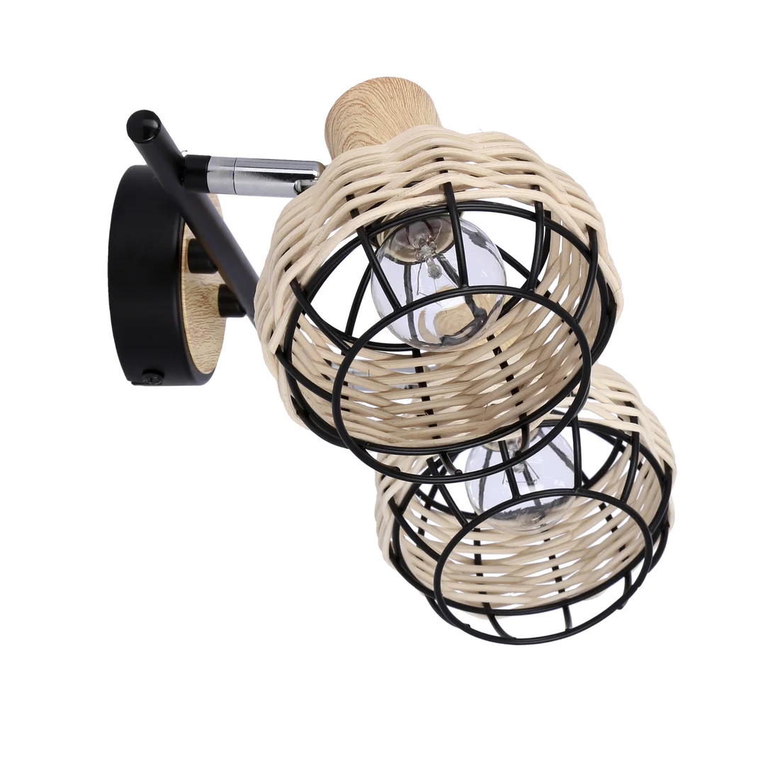 Tajga lampa sufitowa listwa czarny+drewniany 2x40w e14 klosz czarny+drewniany — zdjęcie 6