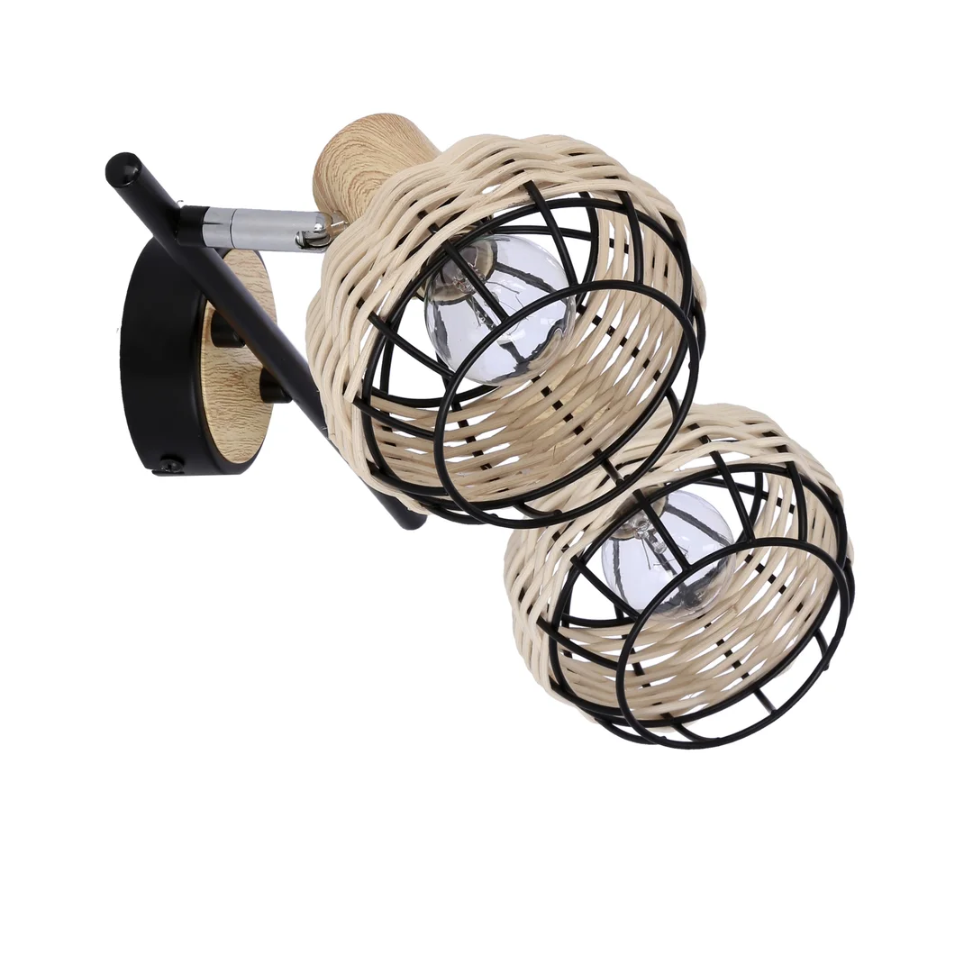 Tajga lampa sufitowa listwa czarny+drewniany 2x40w e14 klosz czarny+drewniany — zdjęcie 7
