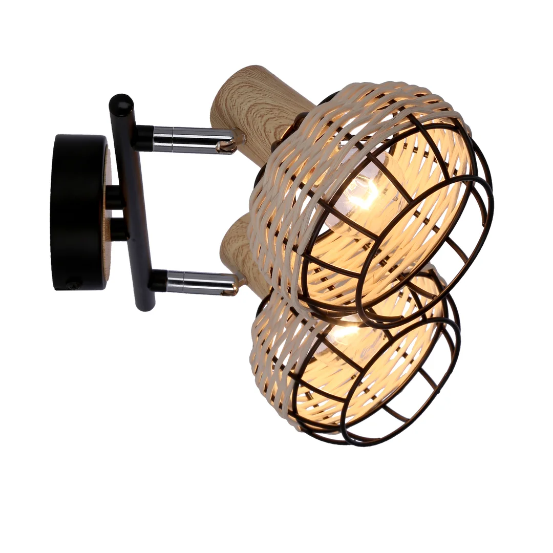 Tajga lampa sufitowa listwa czarny+drewniany 2x40w e14 klosz czarny+drewniany — zdjęcie 8