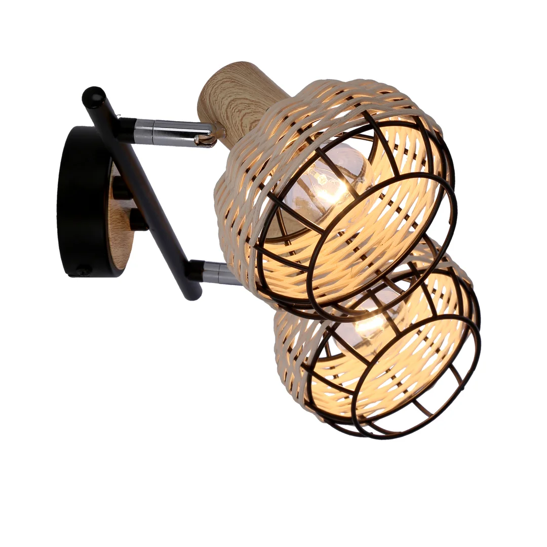 Tajga lampa sufitowa listwa czarny+drewniany 2x40w e14 klosz czarny+drewniany — zdjęcie 9