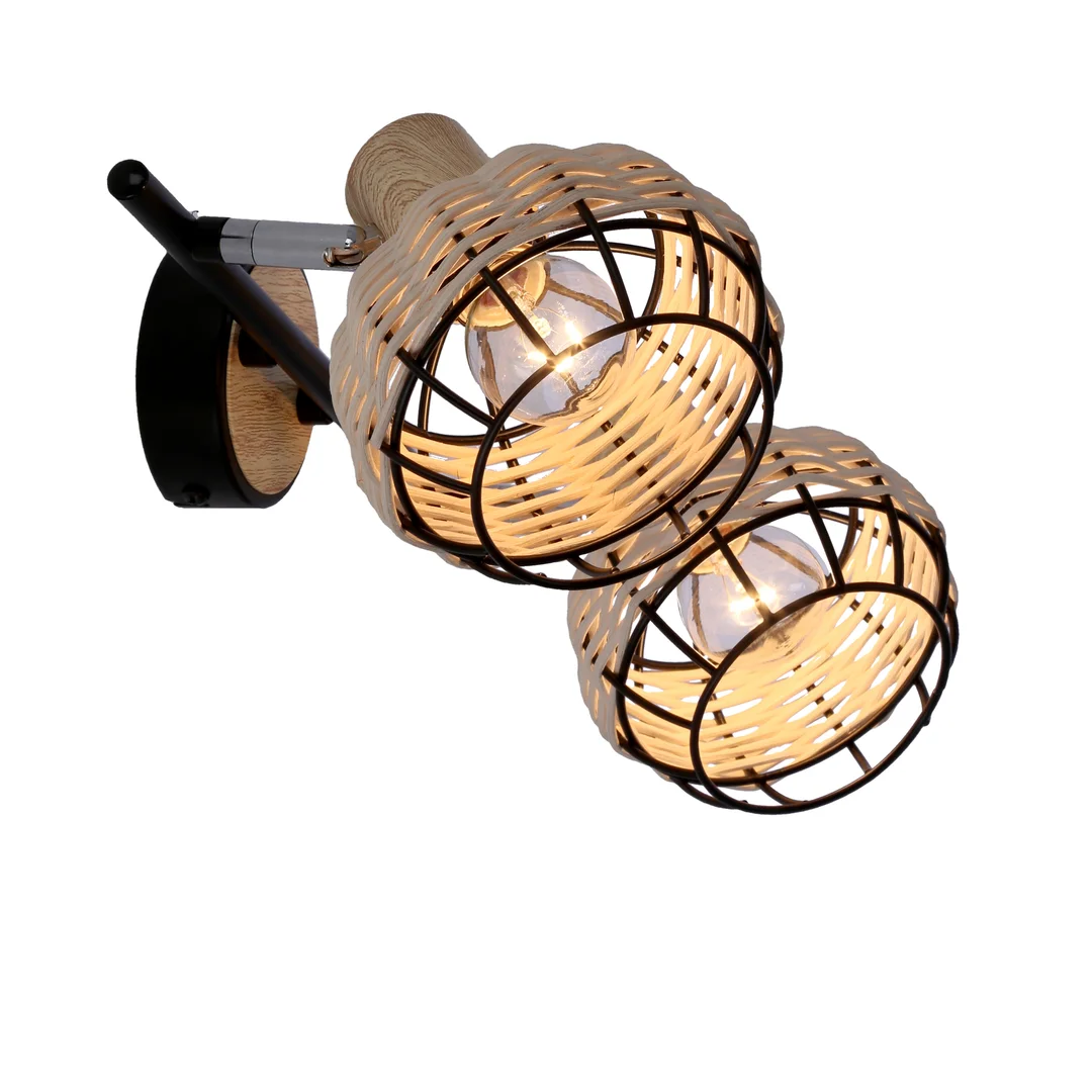 Tajga lampa sufitowa listwa czarny+drewniany 2x40w e14 klosz czarny+drewniany — zdjęcie 10
