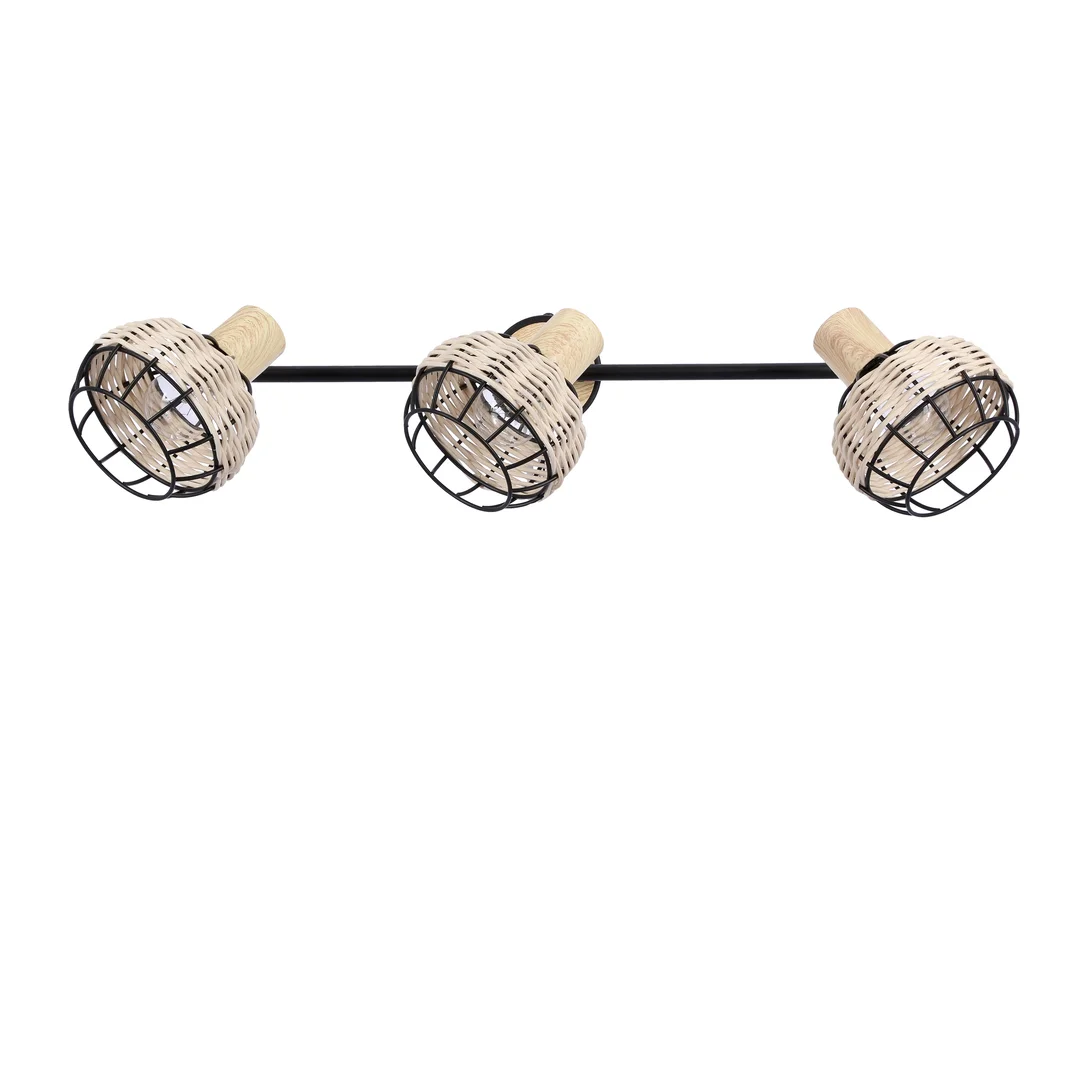Tajga lampa sufitowa listwa czarny+drewniany 3x40w e14 klosz czarny+drewniany — zdjęcie 11