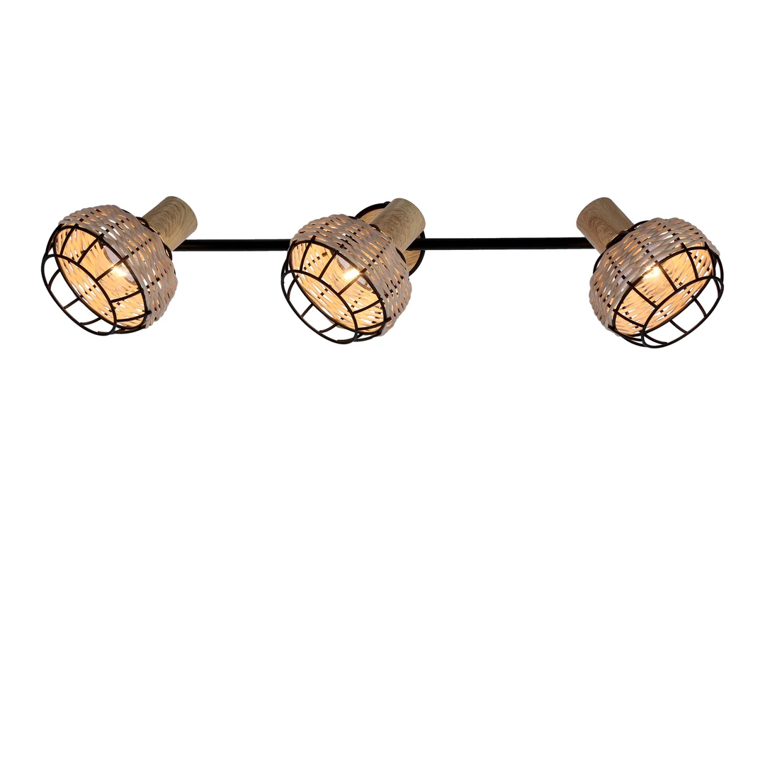 Tajga lampa sufitowa listwa czarny+drewniany 3x40w e14 klosz czarny+drewniany — zdjęcie 12