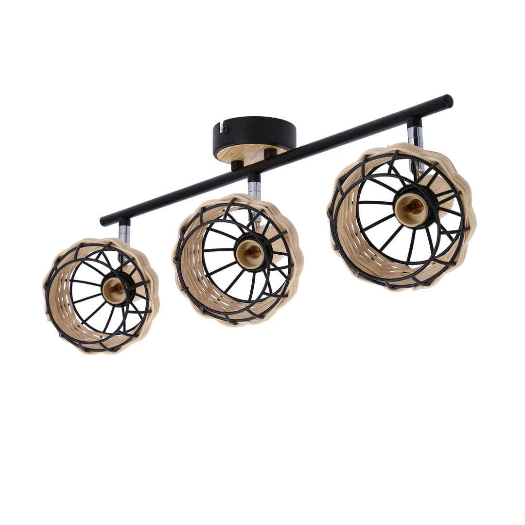 Tajga lampa sufitowa listwa czarny+drewniany 3x40w e14 klosz czarny+drewniany — zdjęcie 13