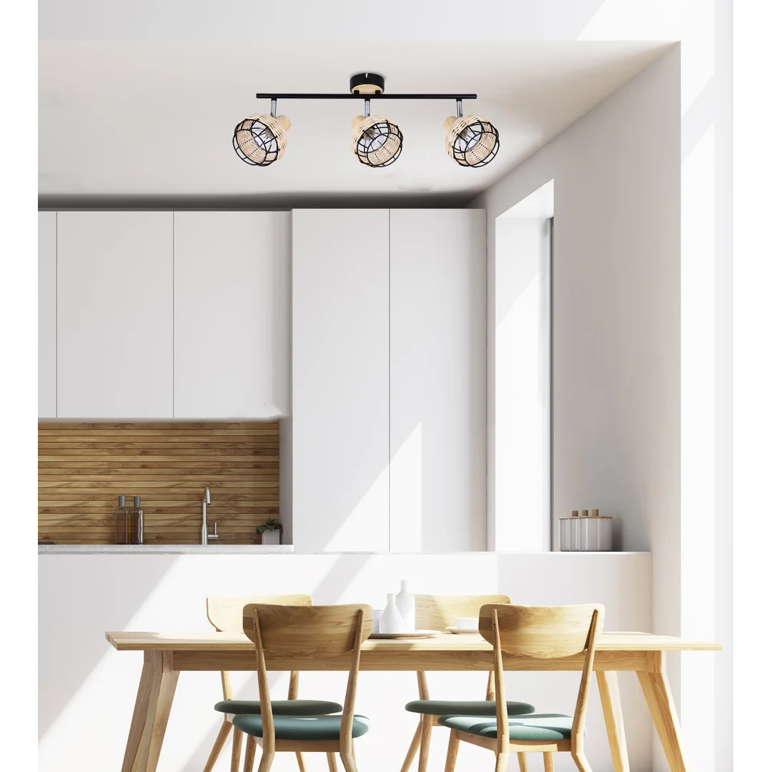 Tajga lampa sufitowa listwa czarny+drewniany 3x40w e14 klosz czarny+drewniany — zdjęcie 14