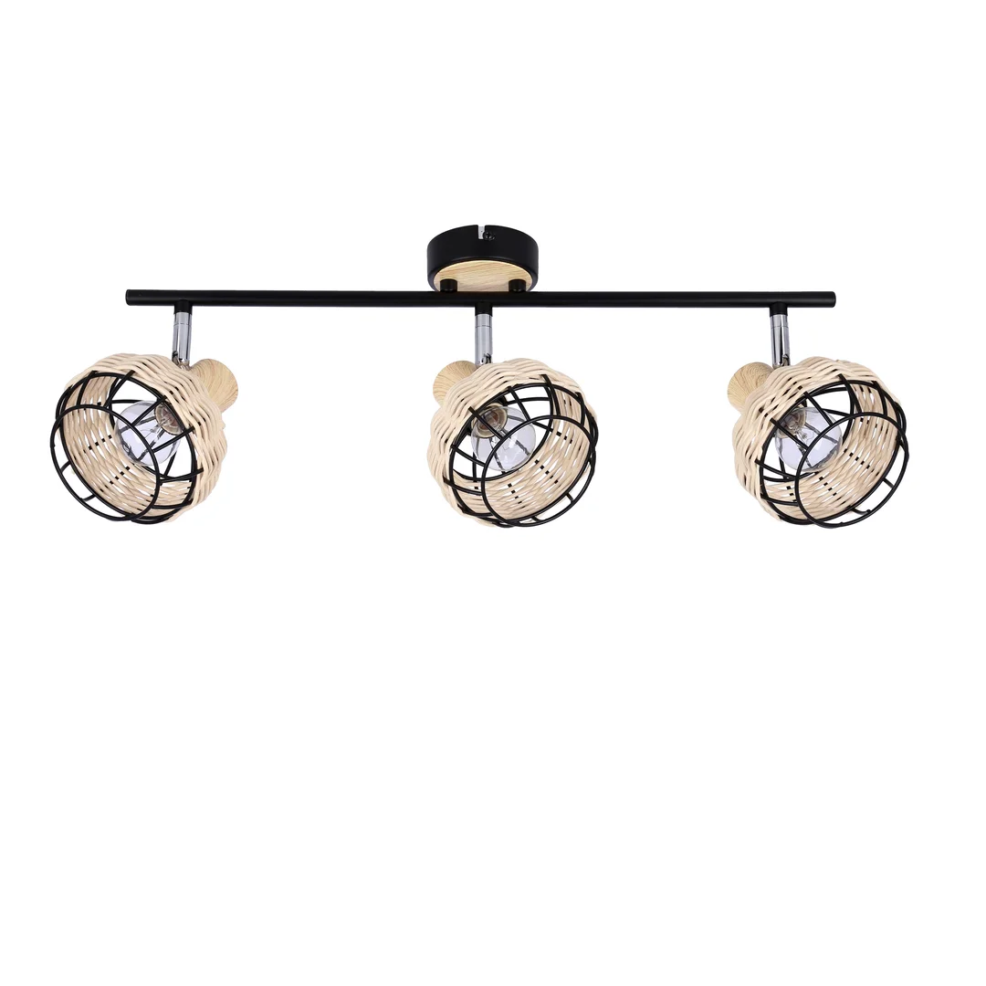 Tajga lampa sufitowa listwa czarny+drewniany 3x40w e14 klosz czarny+drewniany — zdjęcie 3