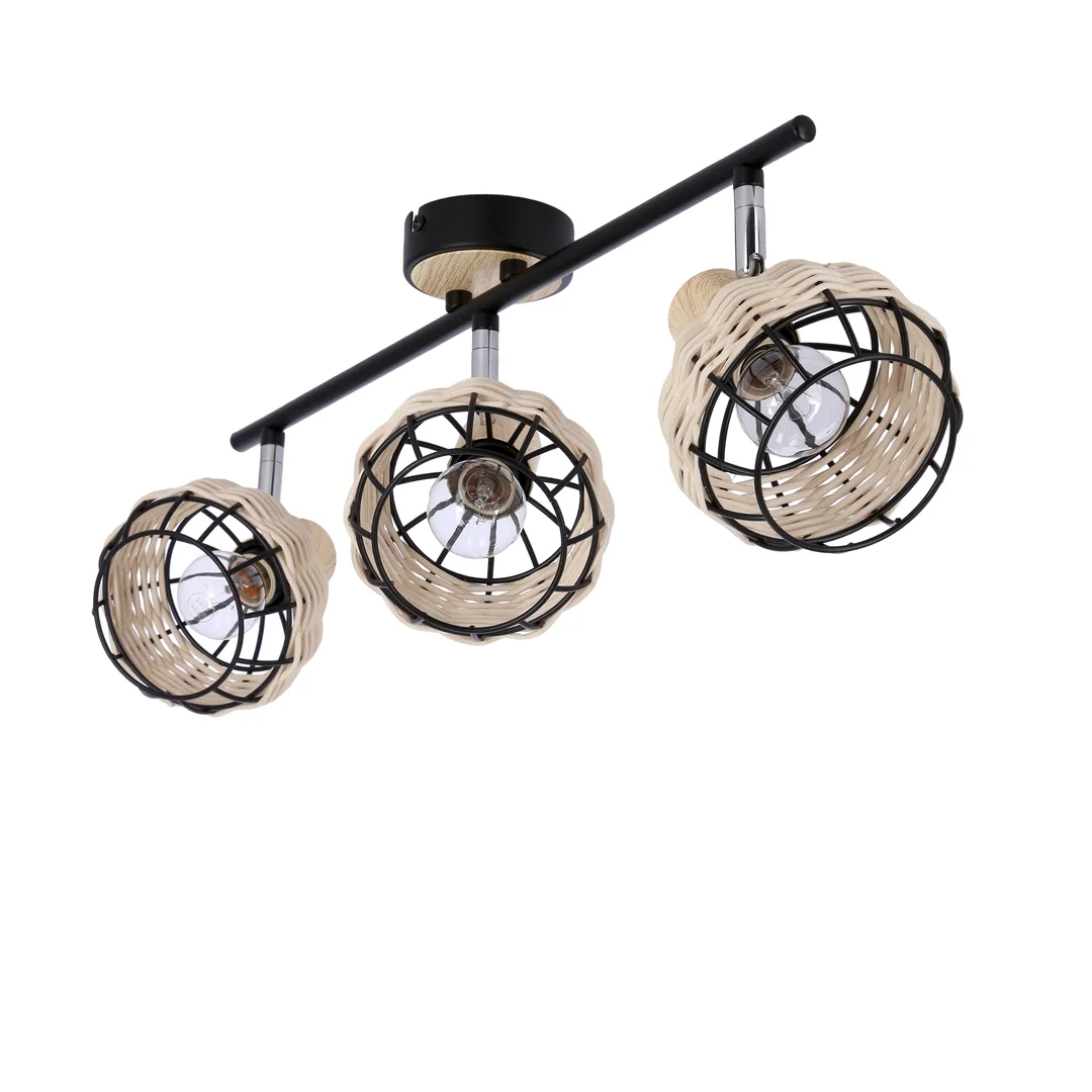 Tajga lampa sufitowa listwa czarny+drewniany 3x40w e14 klosz czarny+drewniany — zdjęcie 4