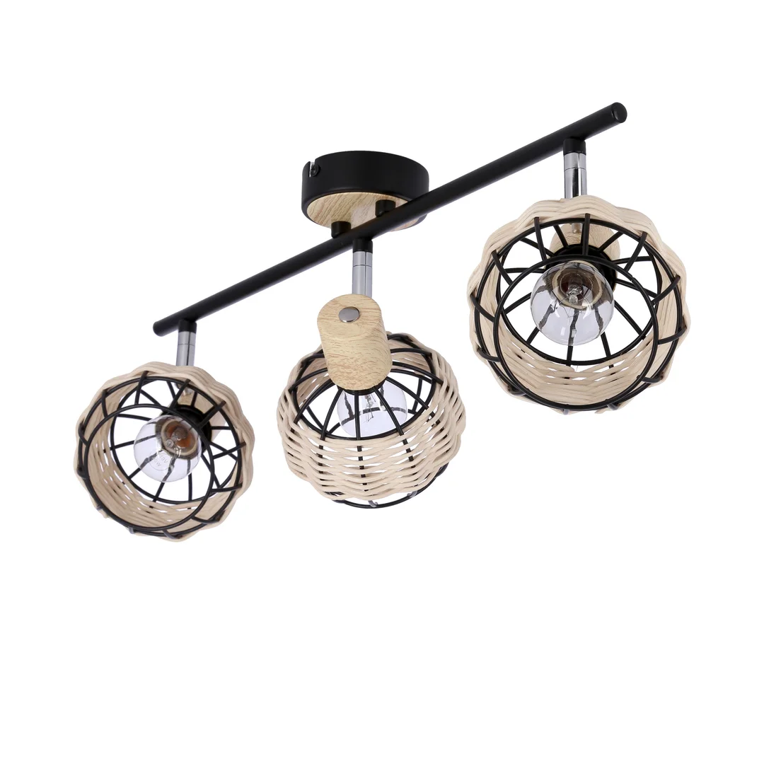 Tajga lampa sufitowa listwa czarny+drewniany 3x40w e14 klosz czarny+drewniany — zdjęcie 5