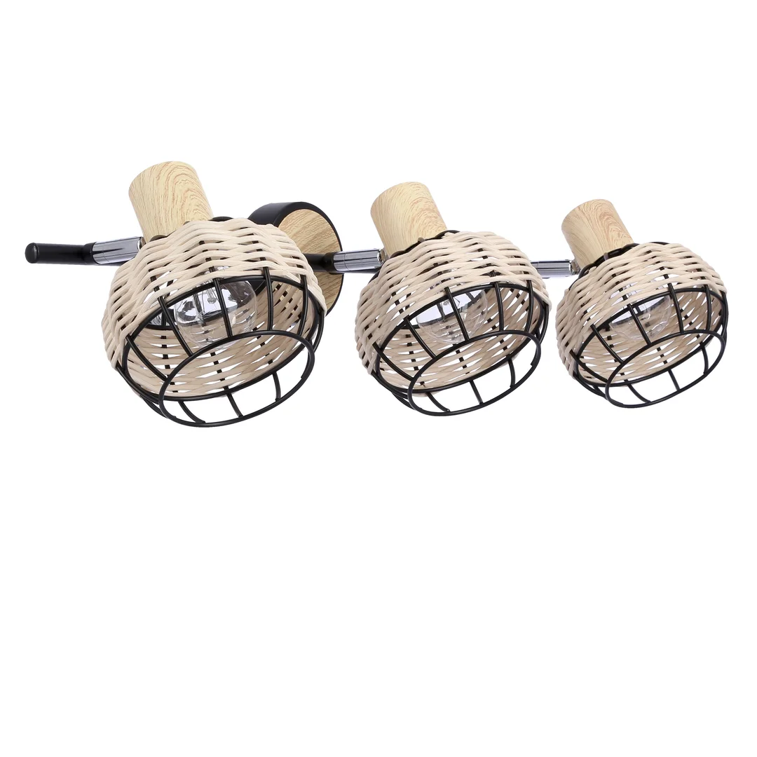 Tajga lampa sufitowa listwa czarny+drewniany 3x40w e14 klosz czarny+drewniany — zdjęcie 6