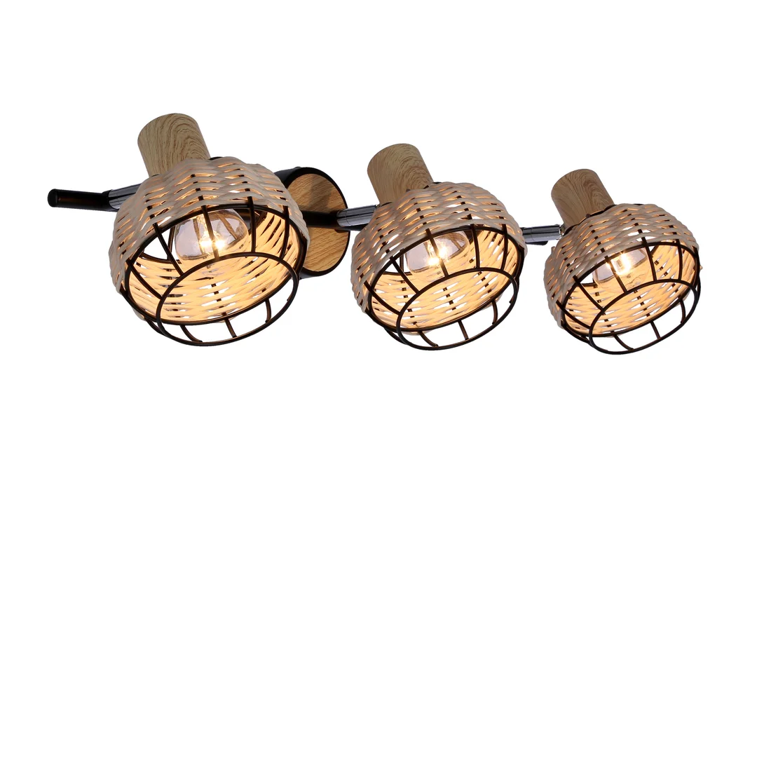 Tajga lampa sufitowa listwa czarny+drewniany 3x40w e14 klosz czarny+drewniany — zdjęcie 7
