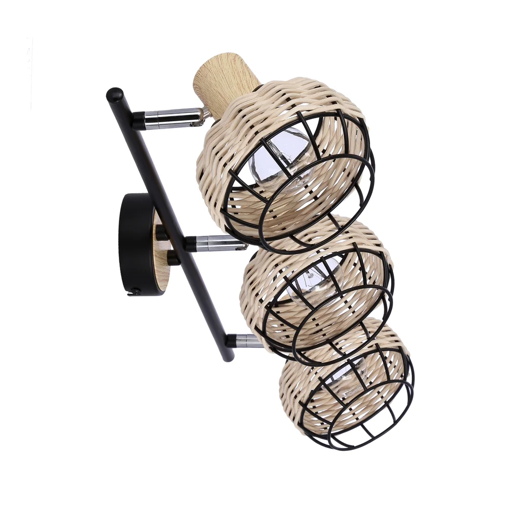 Tajga lampa sufitowa listwa czarny+drewniany 3x40w e14 klosz czarny+drewniany — zdjęcie 8