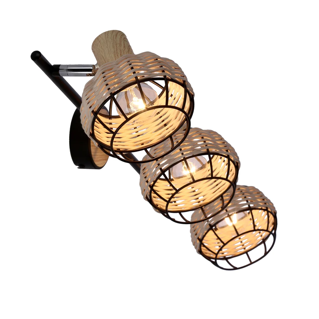 Tajga lampa sufitowa listwa czarny+drewniany 3x40w e14 klosz czarny+drewniany — zdjęcie 9